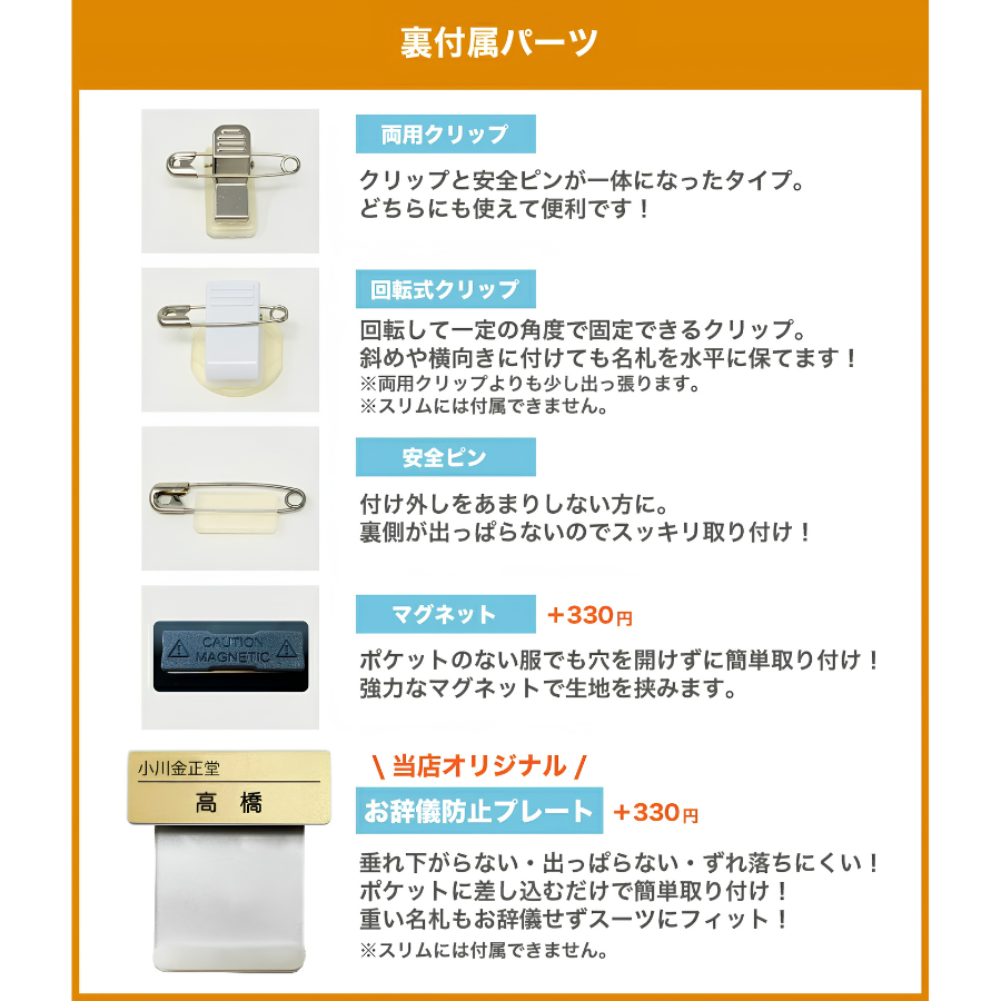 裏付属パーツ一覧